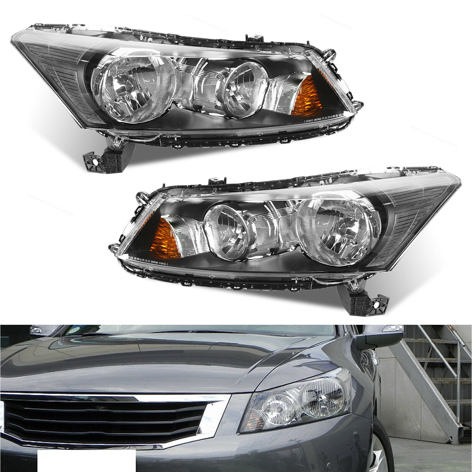 Headlights Headlamps For 2008-2012 Honda Accord Sedan Front Left+Right Side