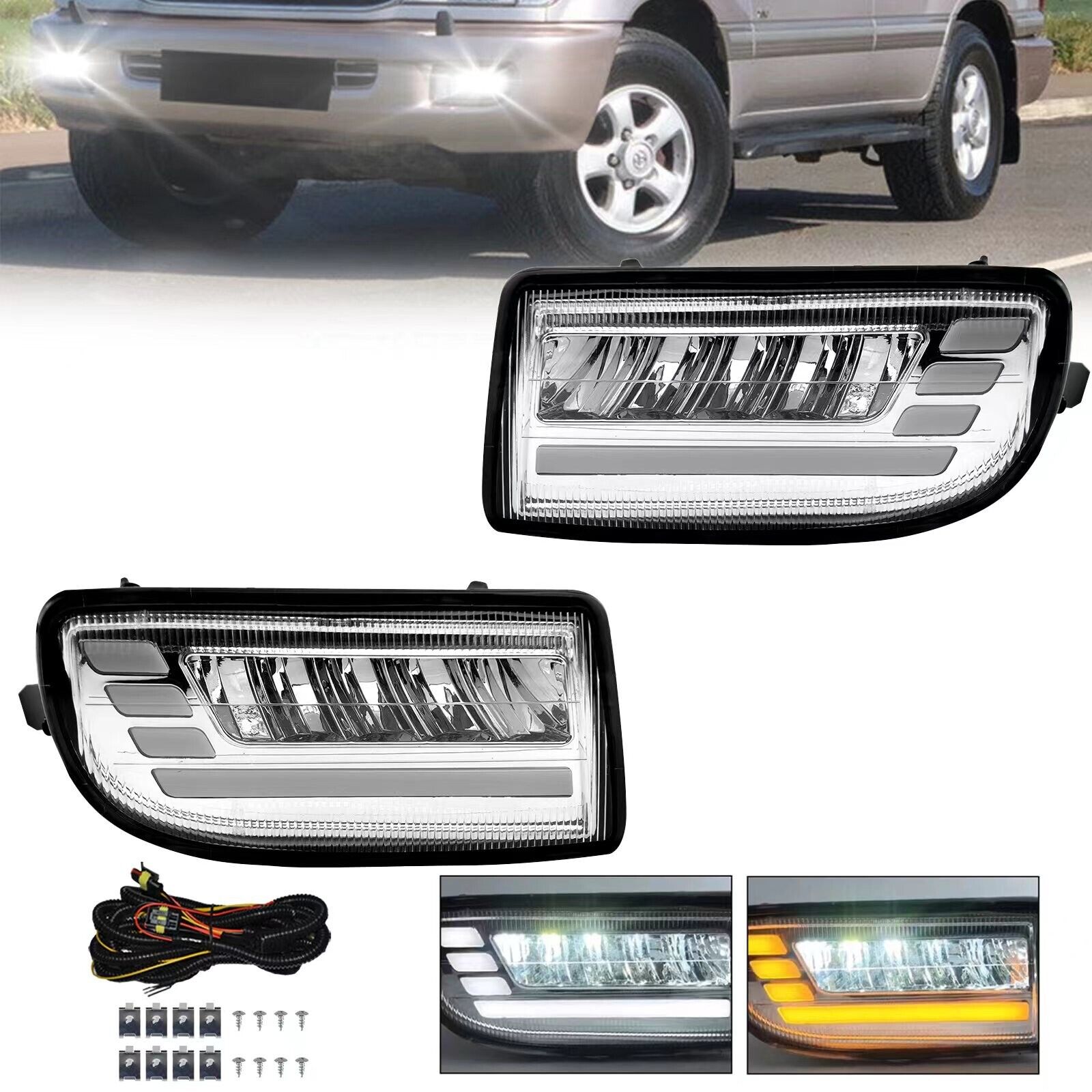 Pair For 1998-2007 Toyota Land Cruiser 100 LC100 LED Fog Lights Lamps with DRL