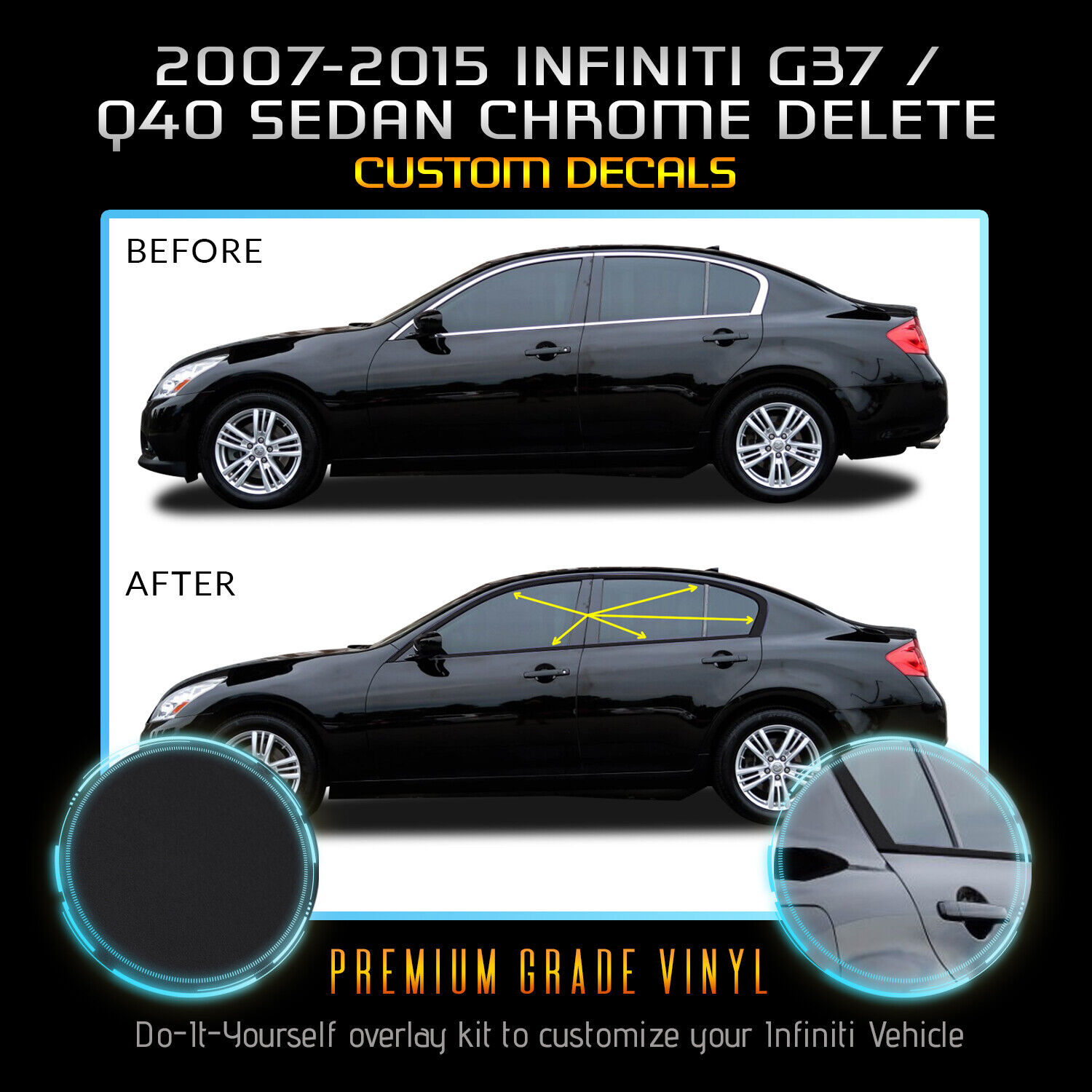 Fit 07-15 Infiniti G35 G37 Q40 Sedan Window Chrome Delete Blackout - Matte Black