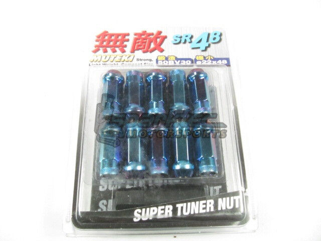 Muteki SR48 Extended Open Ended Wheel Tuner Lug Nuts Burned Blue Neon 12x1.5mm