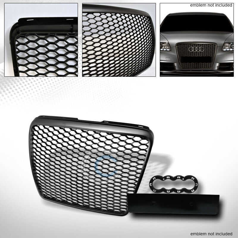Fits 08-11 Audi A6/S6 C6 Matte Black RS Honeycomb Mesh Front Bumper Grill Grille