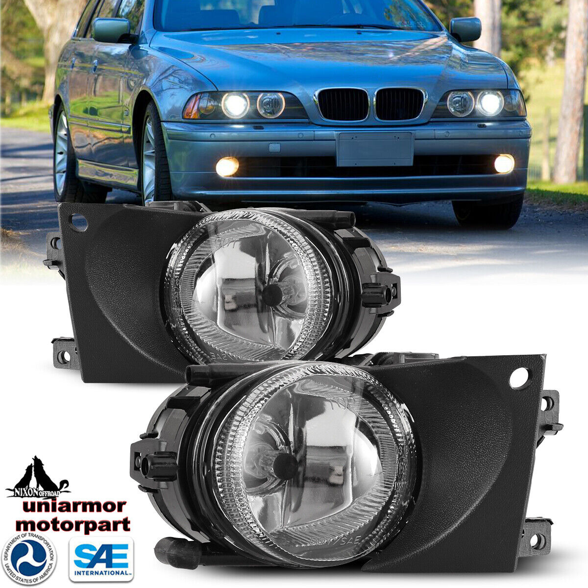 for 2001-2003 BMW E39 525i 530i 540i Fog Lights Clear Lens Bumper Lamps w/ Bulbs