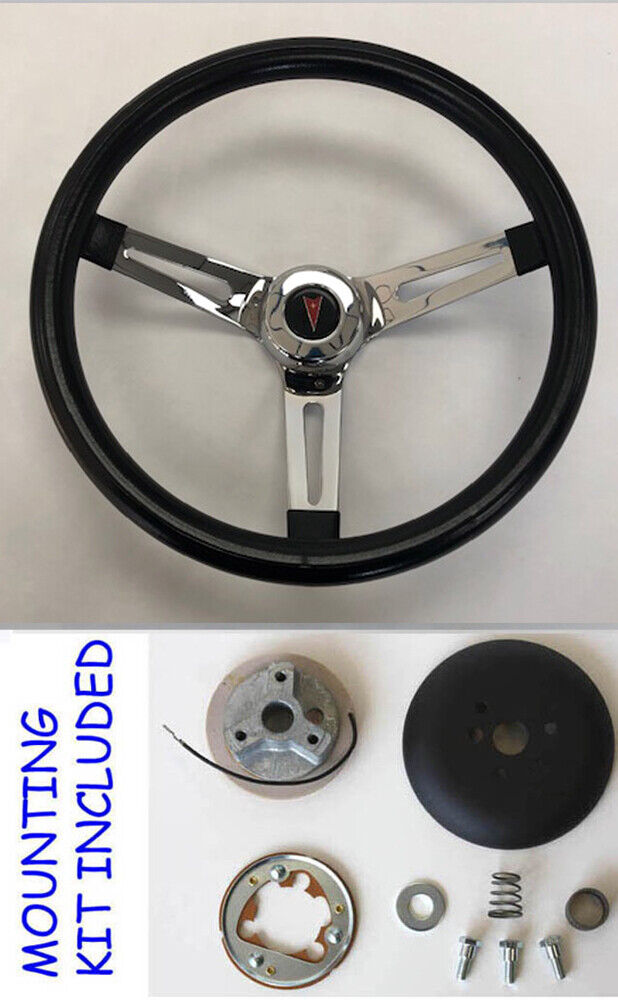 1969-1993 Pontiac GTO Firebird LeMans Black Chrome Spokes Steering Wheel 13 1/2