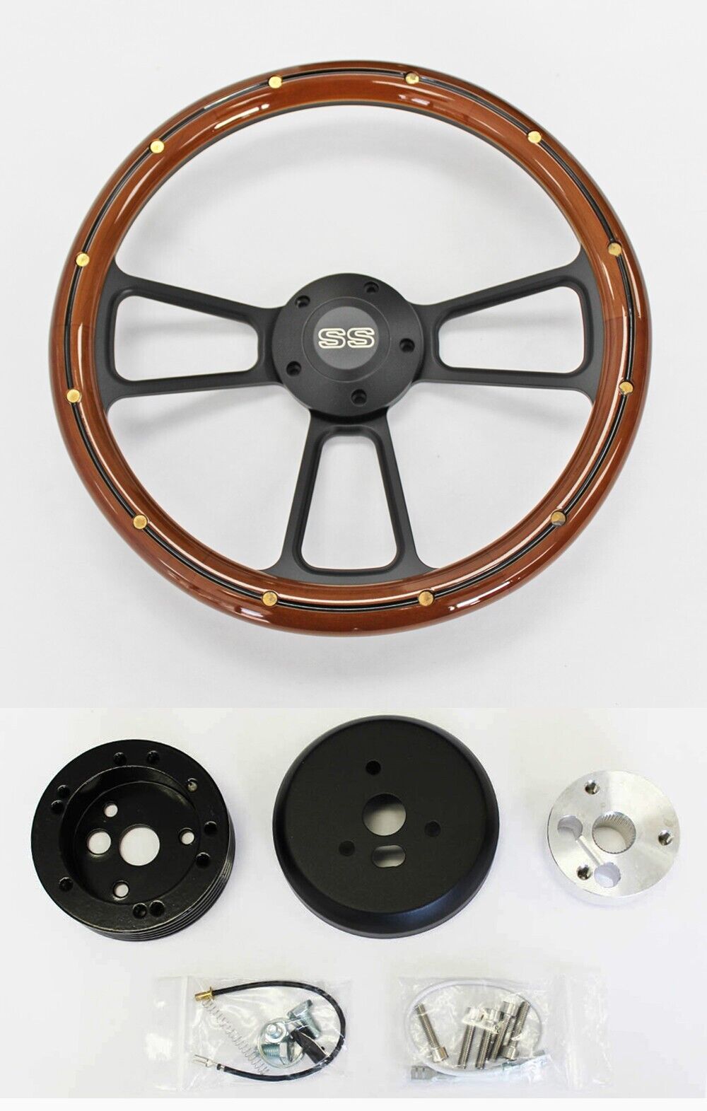 Nova Chevelle El Camino Steering Wheel Mahogany Wood & Black Spokes 14\