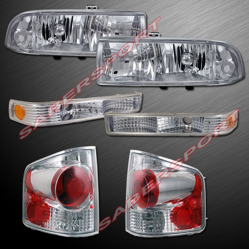 Set of Headlights w/ Park Signal + Taillights for 98-04 Chevy S10 w/o Fog Light