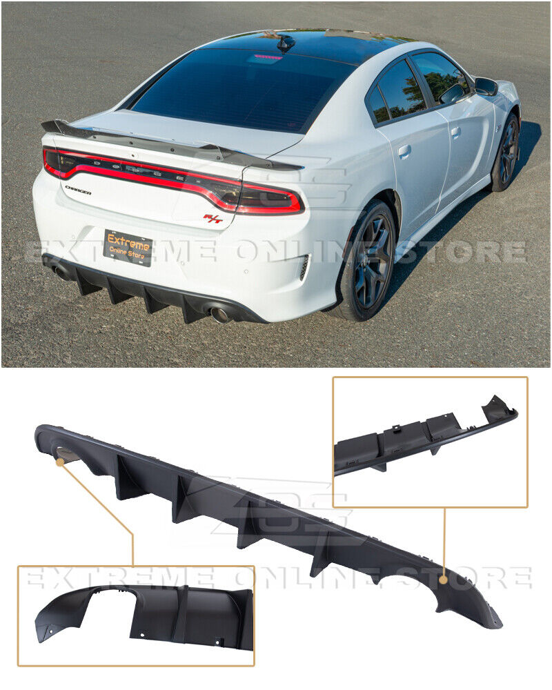 For 15-Up Dodge Charger | SRT OE Style Rear Bumper Dual Tips Exhaust Diffuser