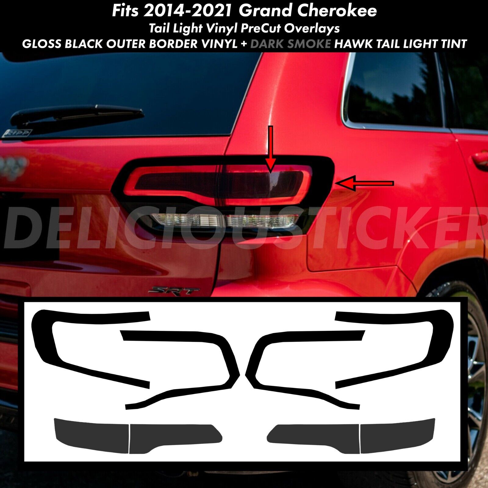 For Grand Cherokee 2014-21 Tail Light Black Smoke Tint Rear PreCut Overlay Vinyl