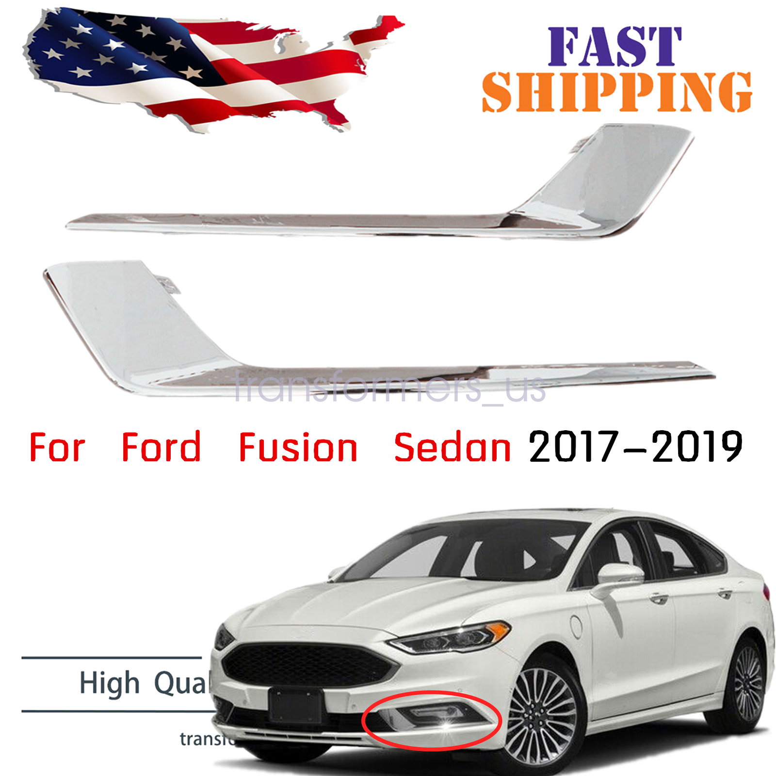 For Ford Fusion Sedan 2017-19 Front LH RH Fog Light Lamp Trim Chrome