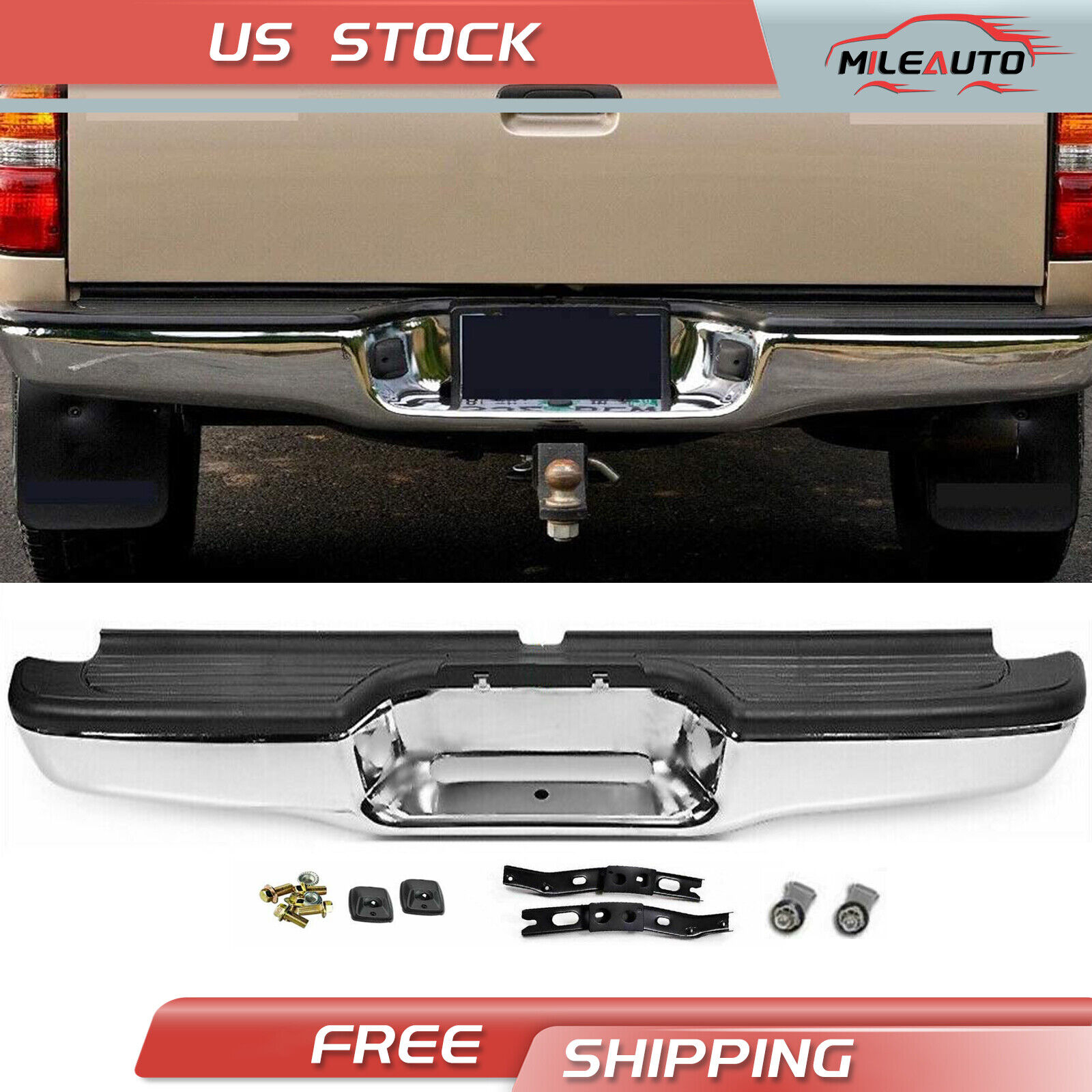 Complete Rear Step Bumper Assembly For 1995-2004 Toyota Tacoma Pickup Truck