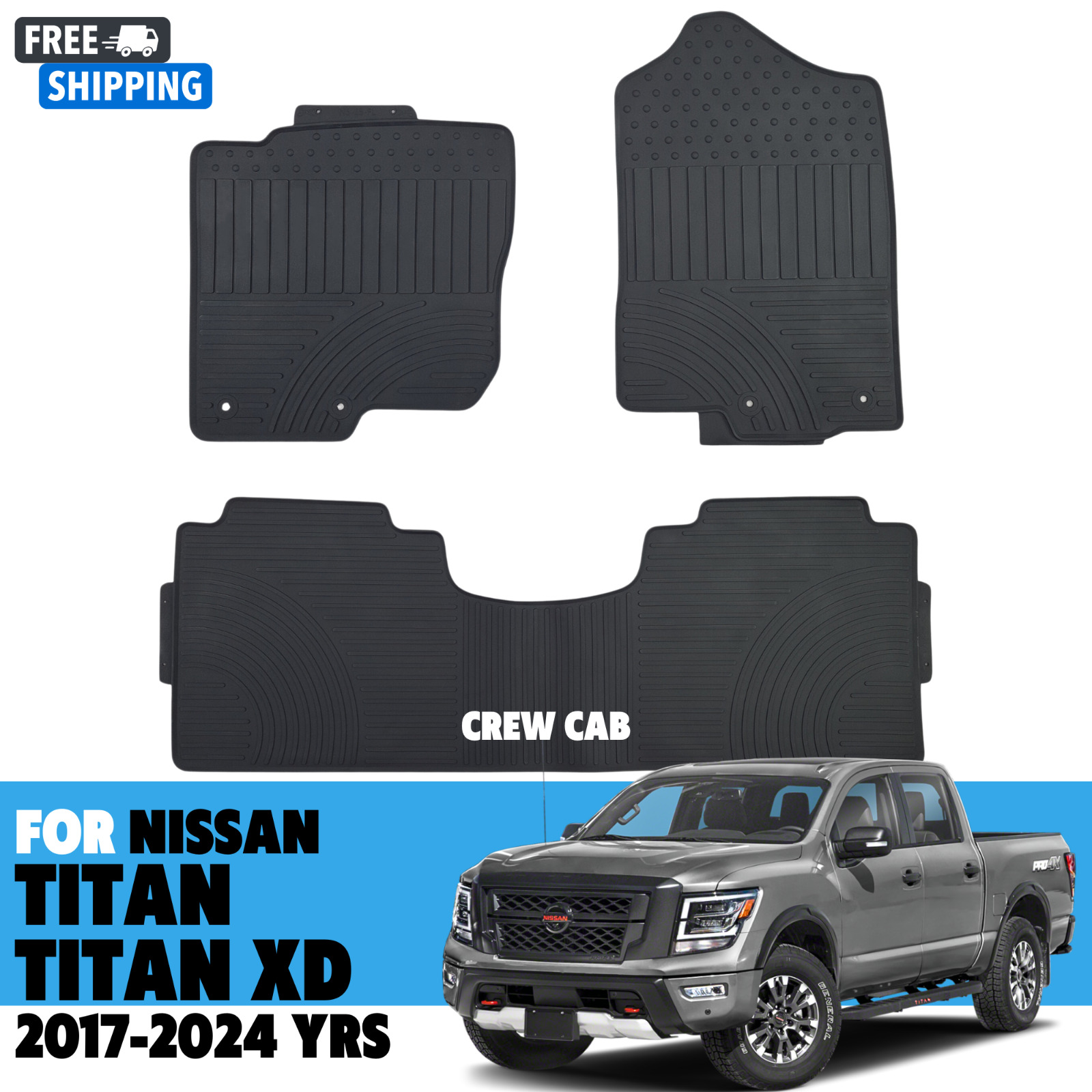 Floor mats for NISSAN TITAN / TITAN XD Crew Cab 2017-2024 All Weather Rubber Set
