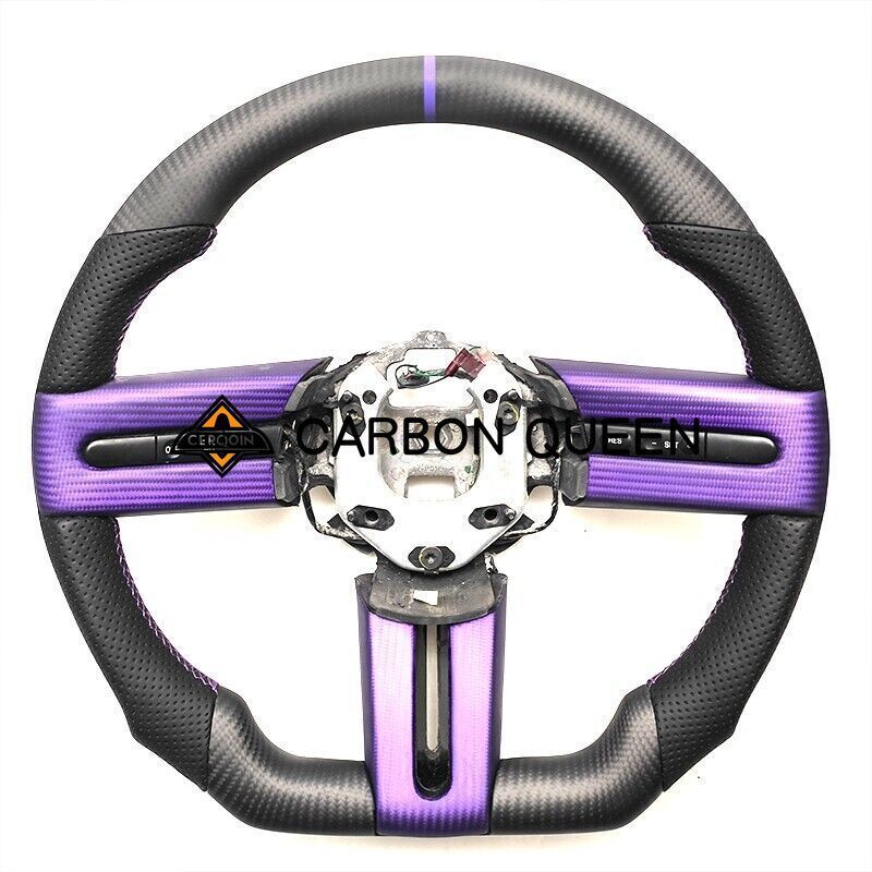 MATT CARBON FIBER Steering Wheel FOR FORD MUSTANG Shelby GT500 W/PURPLE LINE