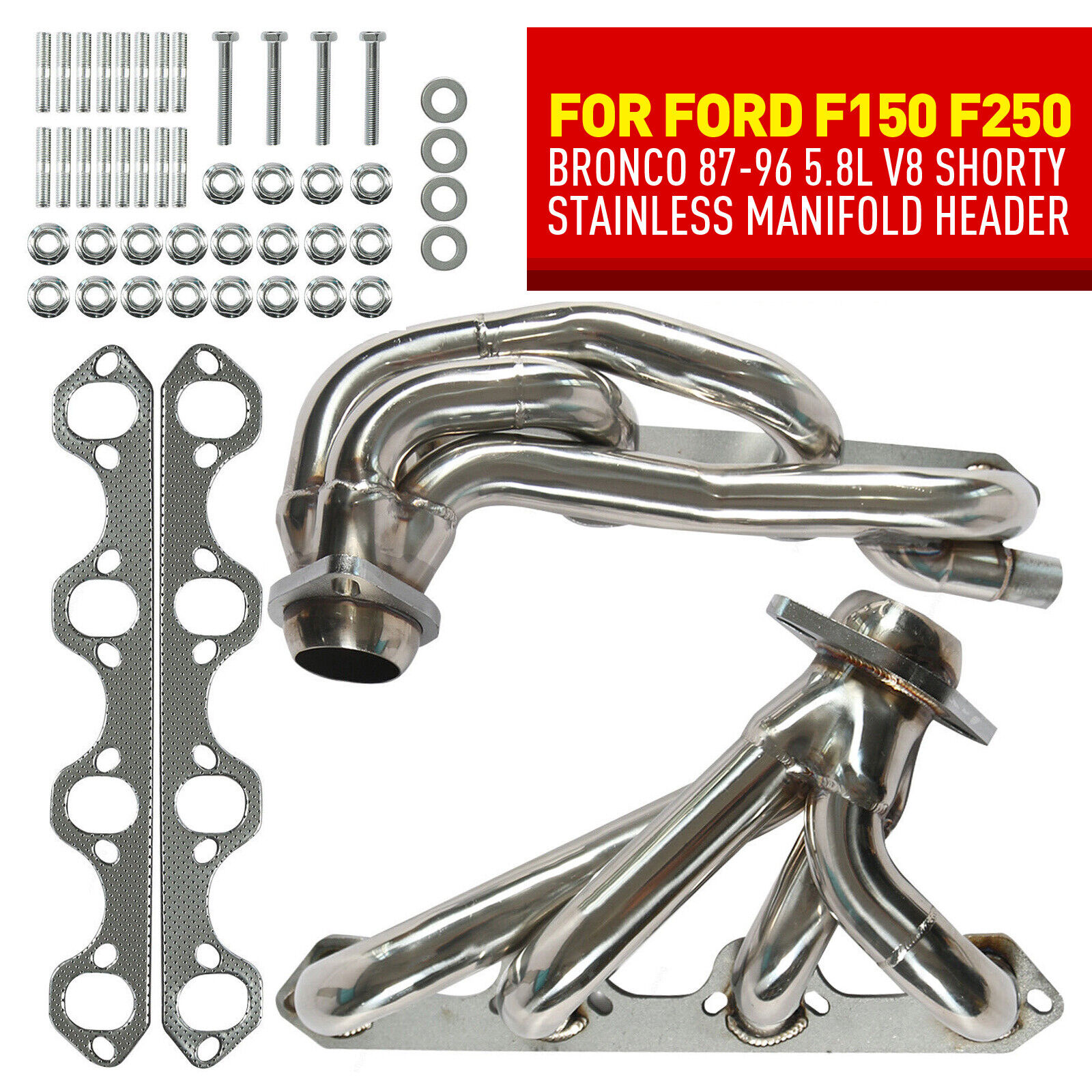 Stainless Manifold Headers Shorty fit for Ford F150 F250 Bronco 87-96 5.8L V8ll