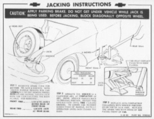 CHEVROLET 1961-62 Corvair Wagon Jack Instructions & Tire Stowage Decal #3785532