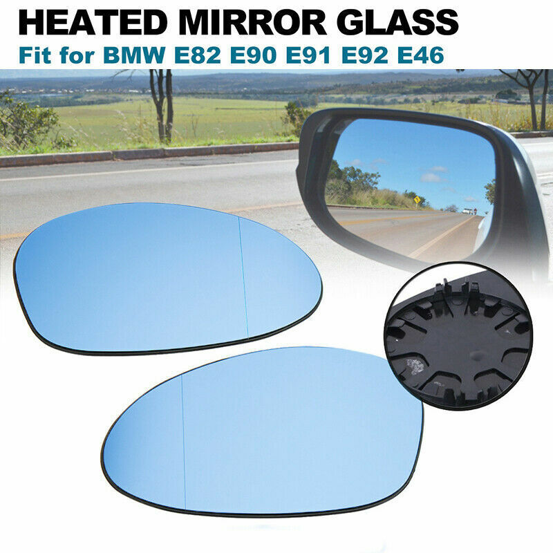 Pair Blue Heated Side Door Wing Mirror Glass For BMW E82 E88 E90 E91 E92 E46 Z4
