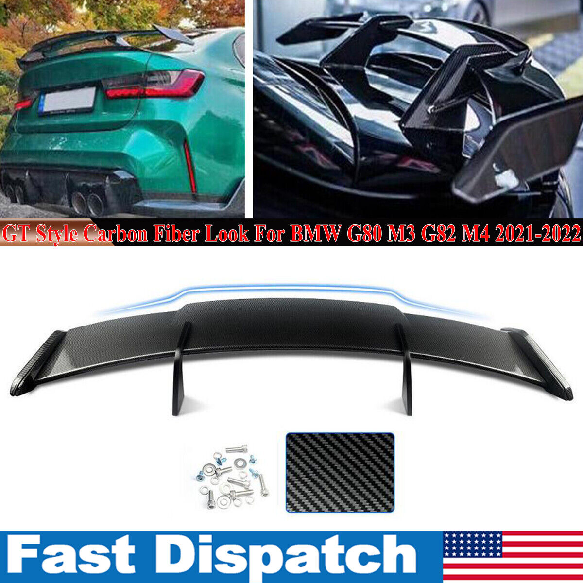 For BMW G80 M3 G82 M4 GT Style High-Kick Rear Trunk Spoiler Wing Carbon Look