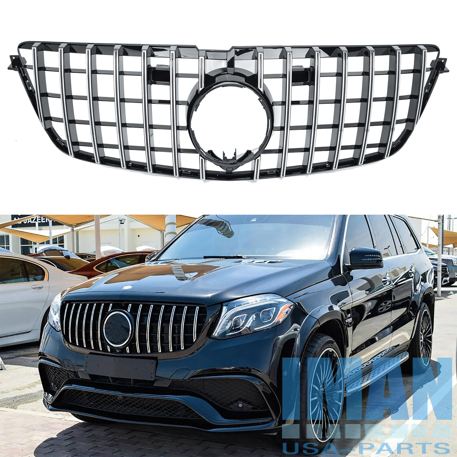 Chrome GT Style Grill Front Grille For Mercedes X166 GL500 GL550 GL63AMG 2013-15