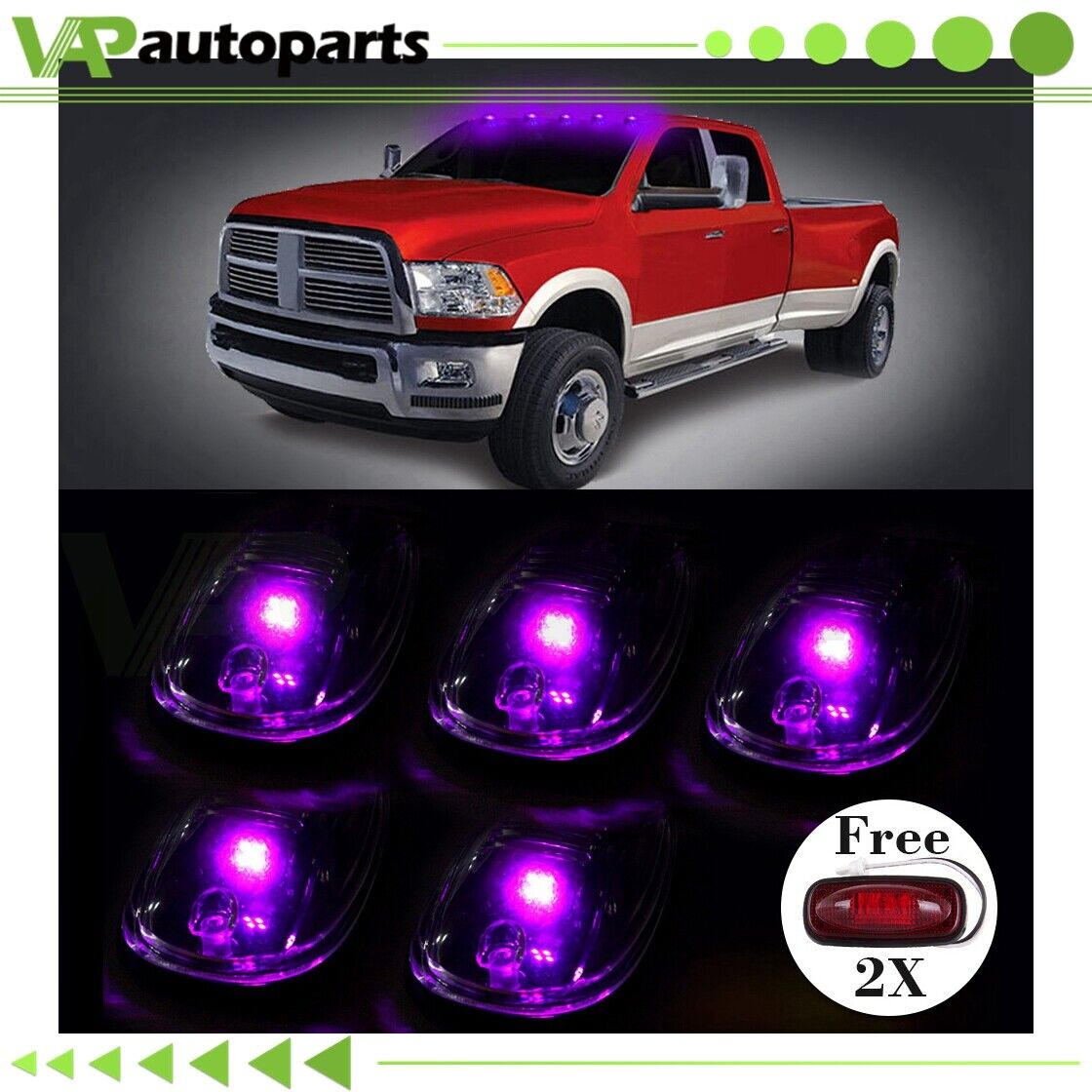 5PCS of Purple Cab Marker Lights For 2003-2016 Dodge Ram Pickup trucks