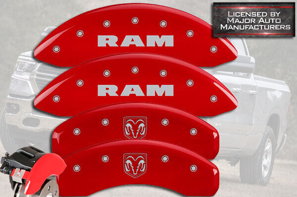 2019-2021 Ram 1500 Front + Rear Red MGP Brake Disc Caliper Covers Ramhead Alter