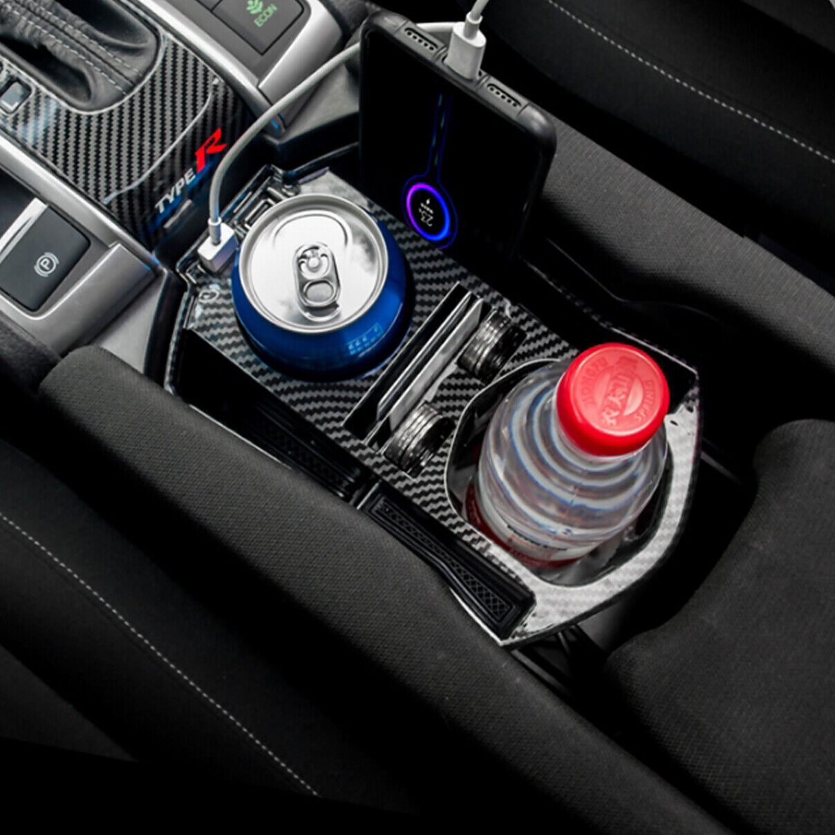 For 2016-2020 Honda Civic Carbon Fiber Interior Console Storage Box Trim W/ USB