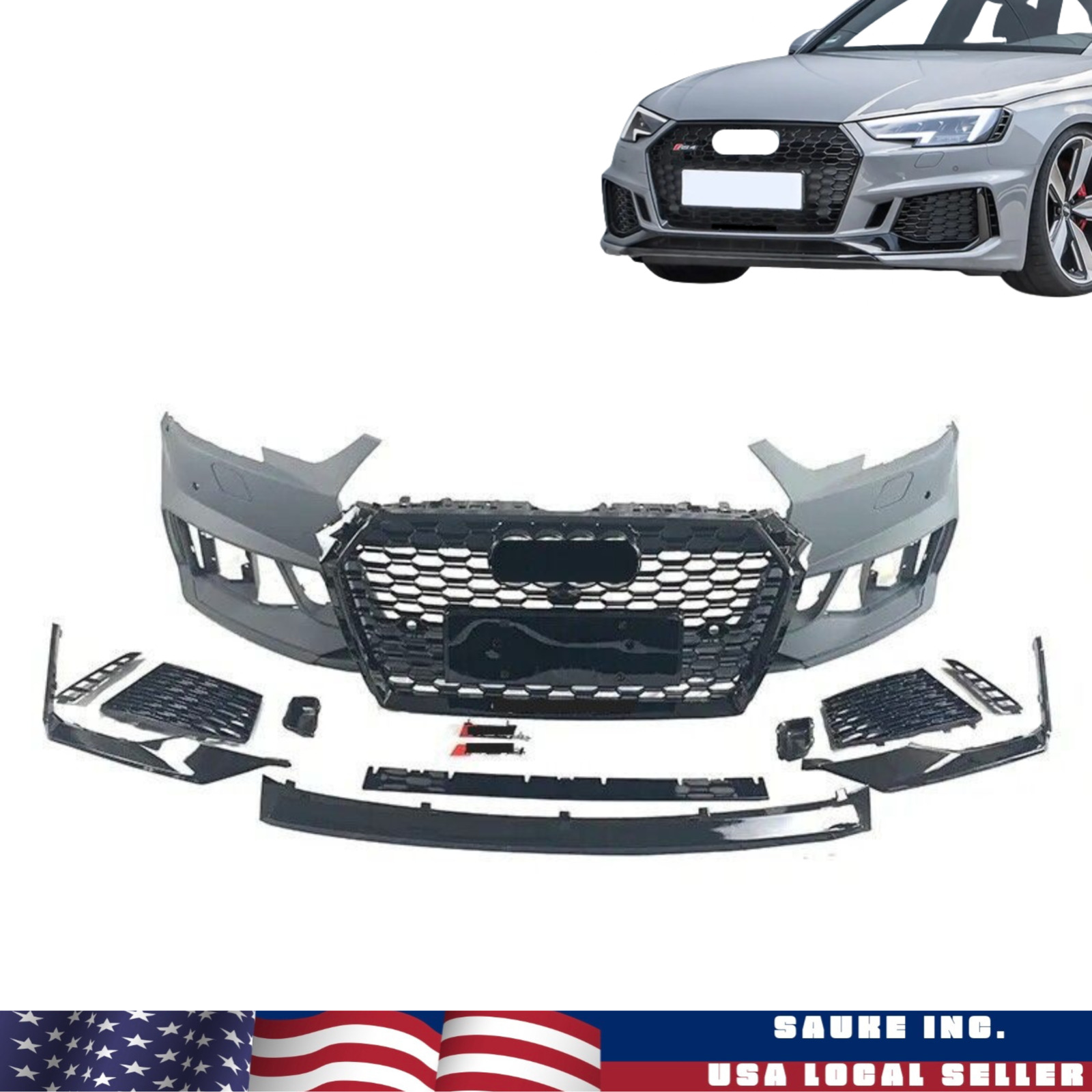 RS4 front bumper cover grille molding black gloss upgrade set for 2017- 19 A4 S4