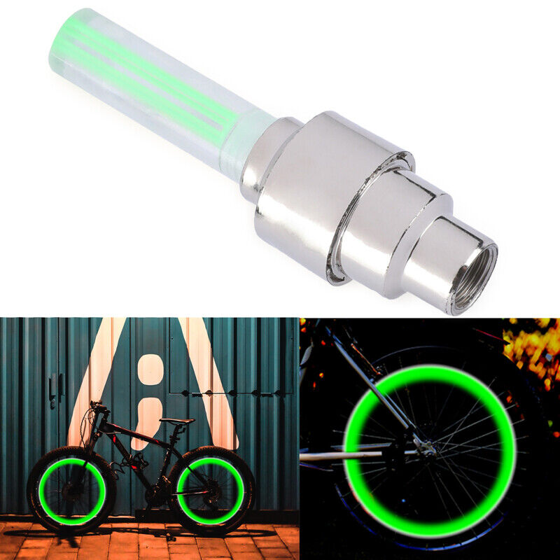 2Pcs Green LED Valve Stem Cap Light  Car Motorcycle Wheel Tire Flash Lamp