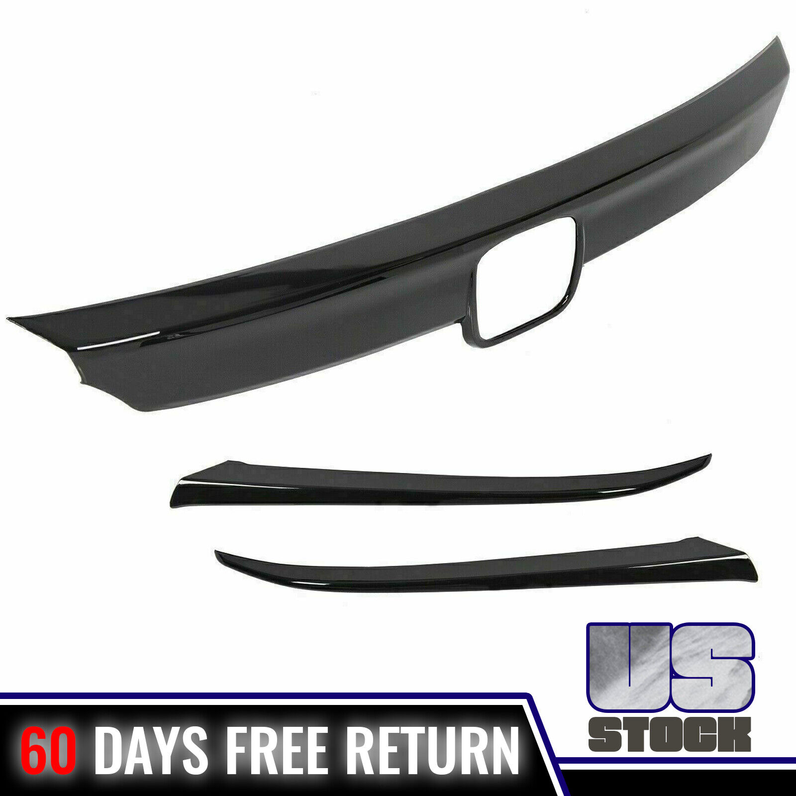 For 2018-2020 Honda Accord Glossy Black Front Grille Molding Trim + Eyelid Cover