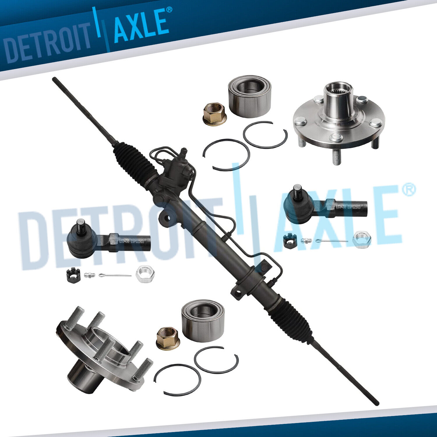 5 pc Steering Rack and Pinion Wheel Hub and Bearing Kit for Nissan Altima Maxima