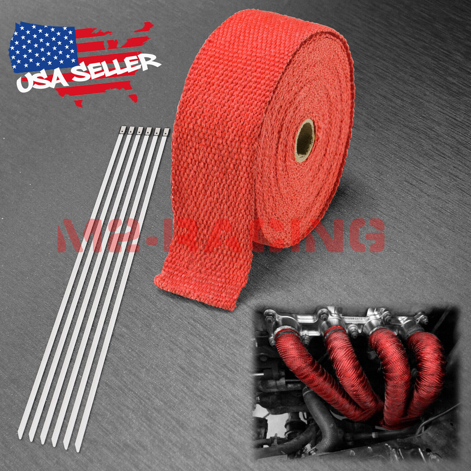 Red Exhaust Pipe Header Insulation Thermal Heat Wrap 2\