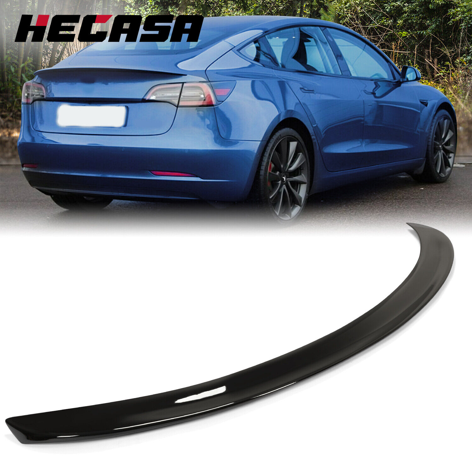 HECASA For 2017-2023 Tesla Model 3 Rear Trunk Lip Spoiler Wing - Gloss Black