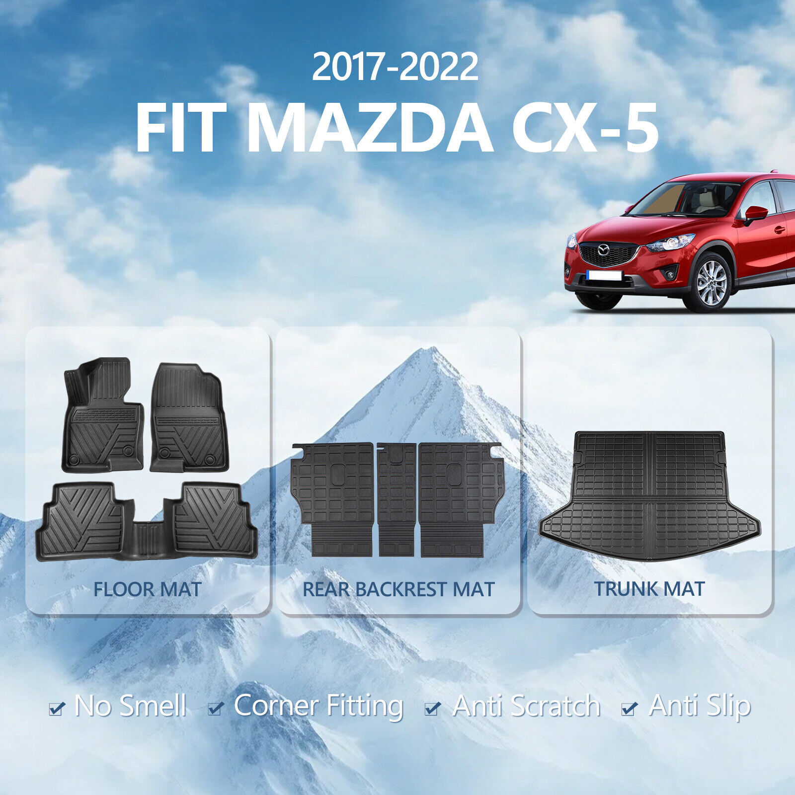 Fit 2017-2022 Mazda CX-5 Cargo Mat Backrest Mats Floor Mats Trunk Liners TPE