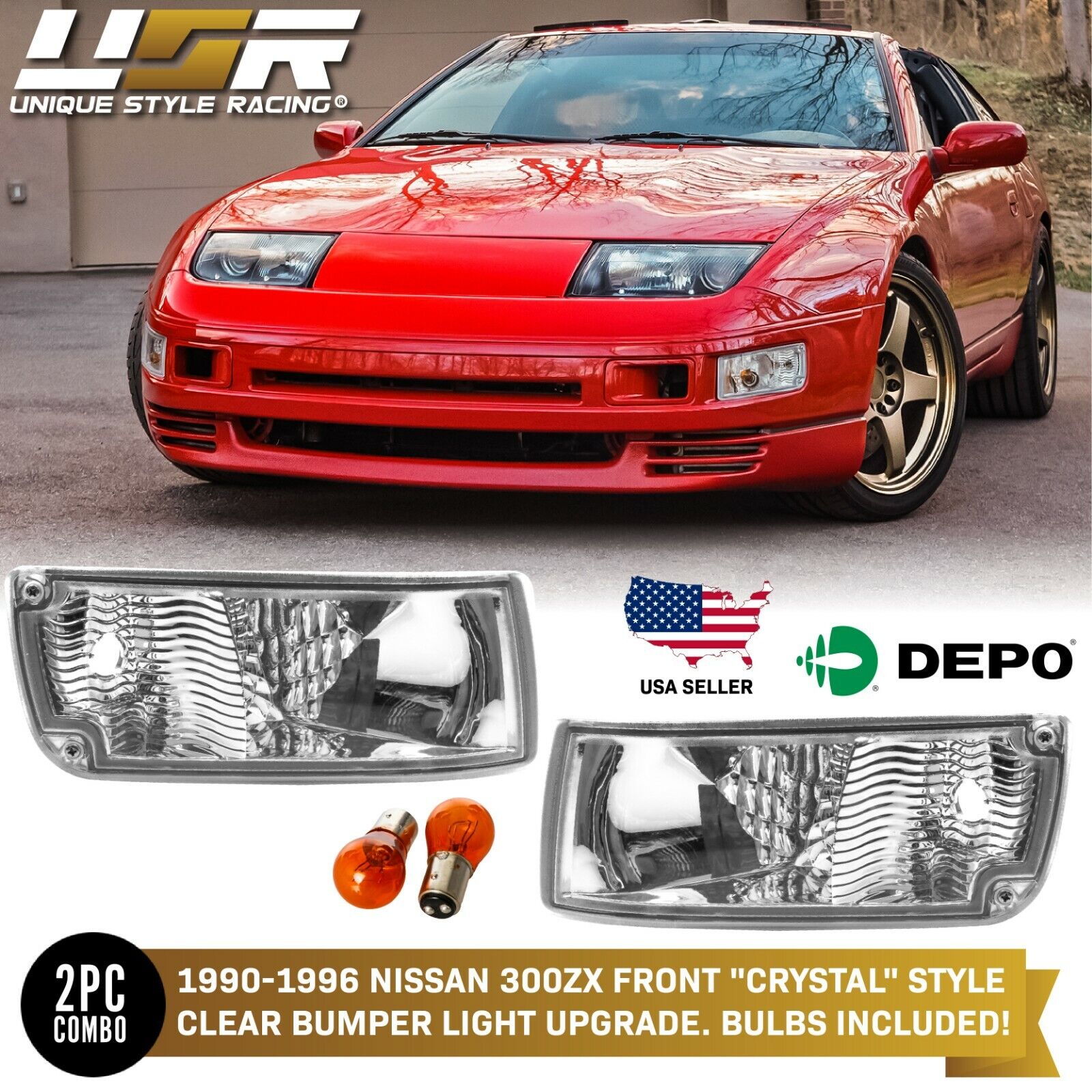 DEPO JDM Pair of Clear Bumper Signal Light For 1990-1996 Nissan 300ZX Z Z32