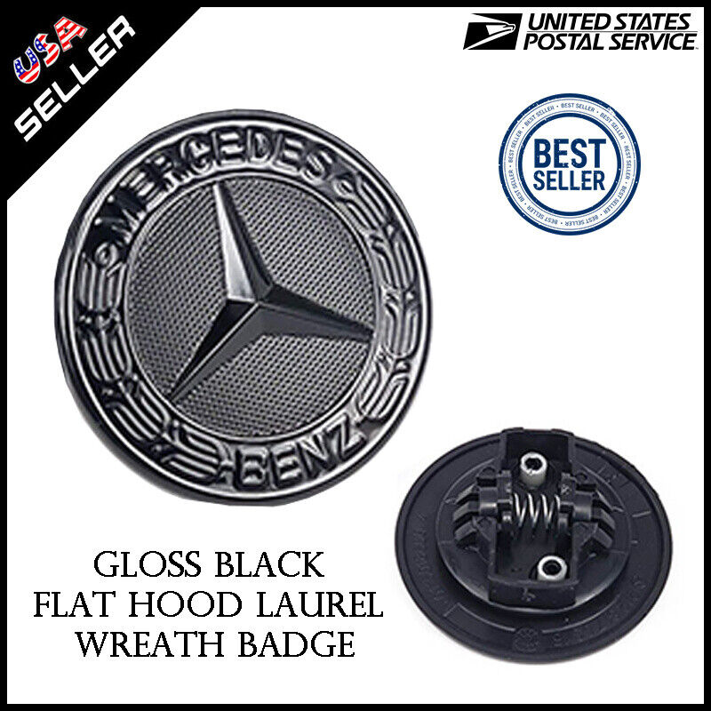 Mercedes Benz Hood Gloss Black Laurel Wreath Badge Emblem C43 C63 C300 C350 C400