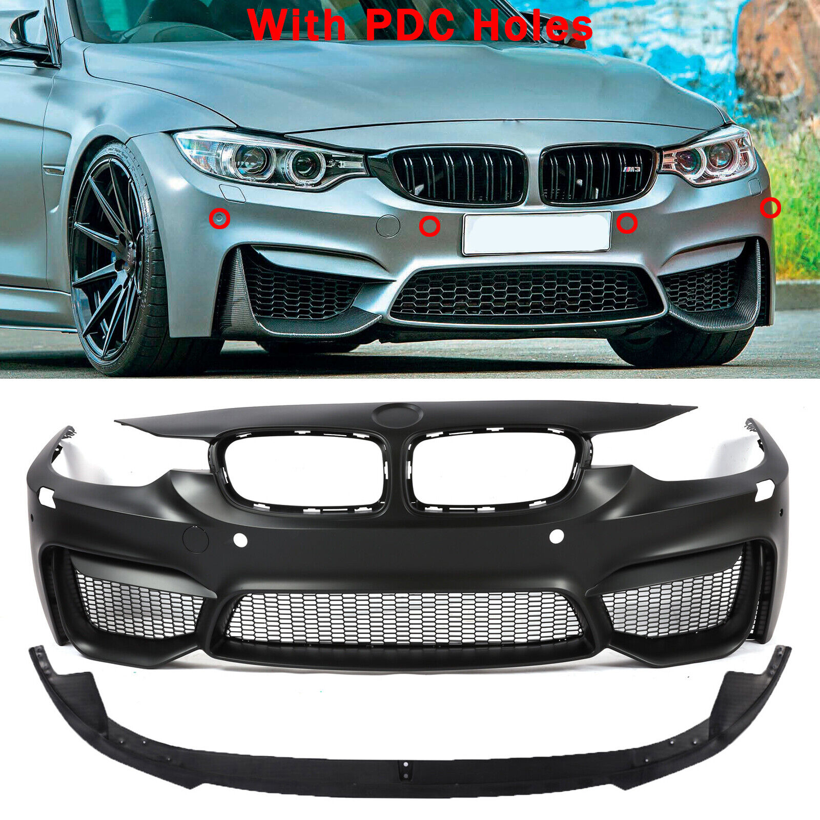 M3 (F80) Style Front Bumper +lip Fit for BMW 3-Series F30 Sedan W/PDC 2012-2018