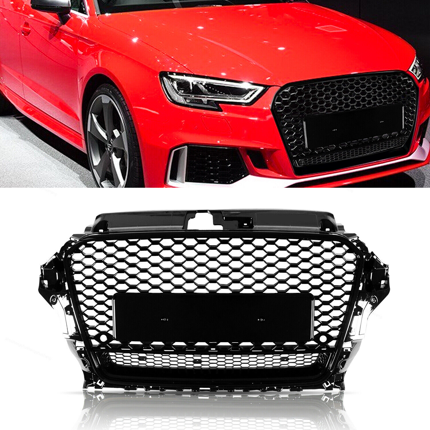 RS3 Style Front Bumper Grille Black Honeycomb Fit For 2014 2015 2016 Audi A3 S3