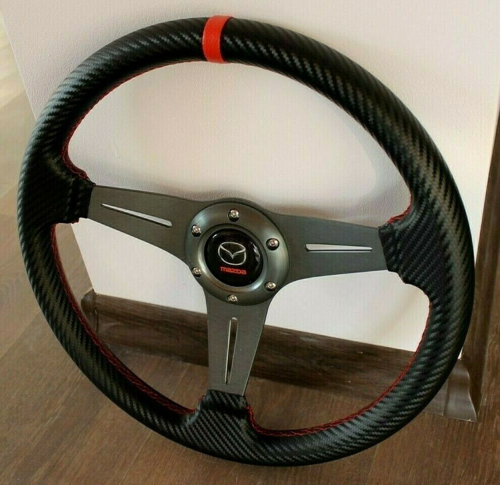 Steering Wheel fits For MAZDA Racing Carbon Leather Sport Miata Mx5 323 626 929 