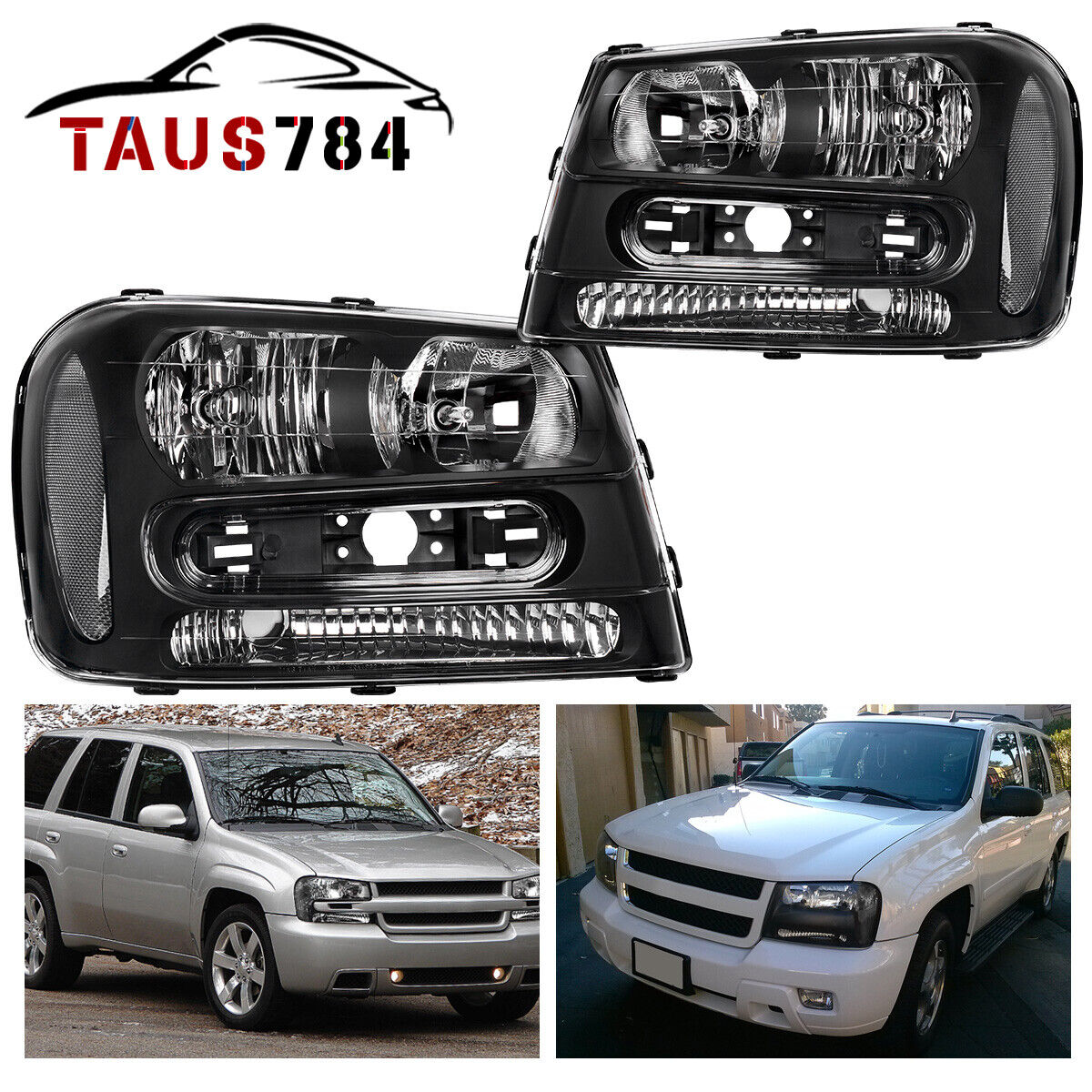 For 02-09 Chevy Trailblazer EXT SS Sport Utility 4-Door Black Housing Headlights