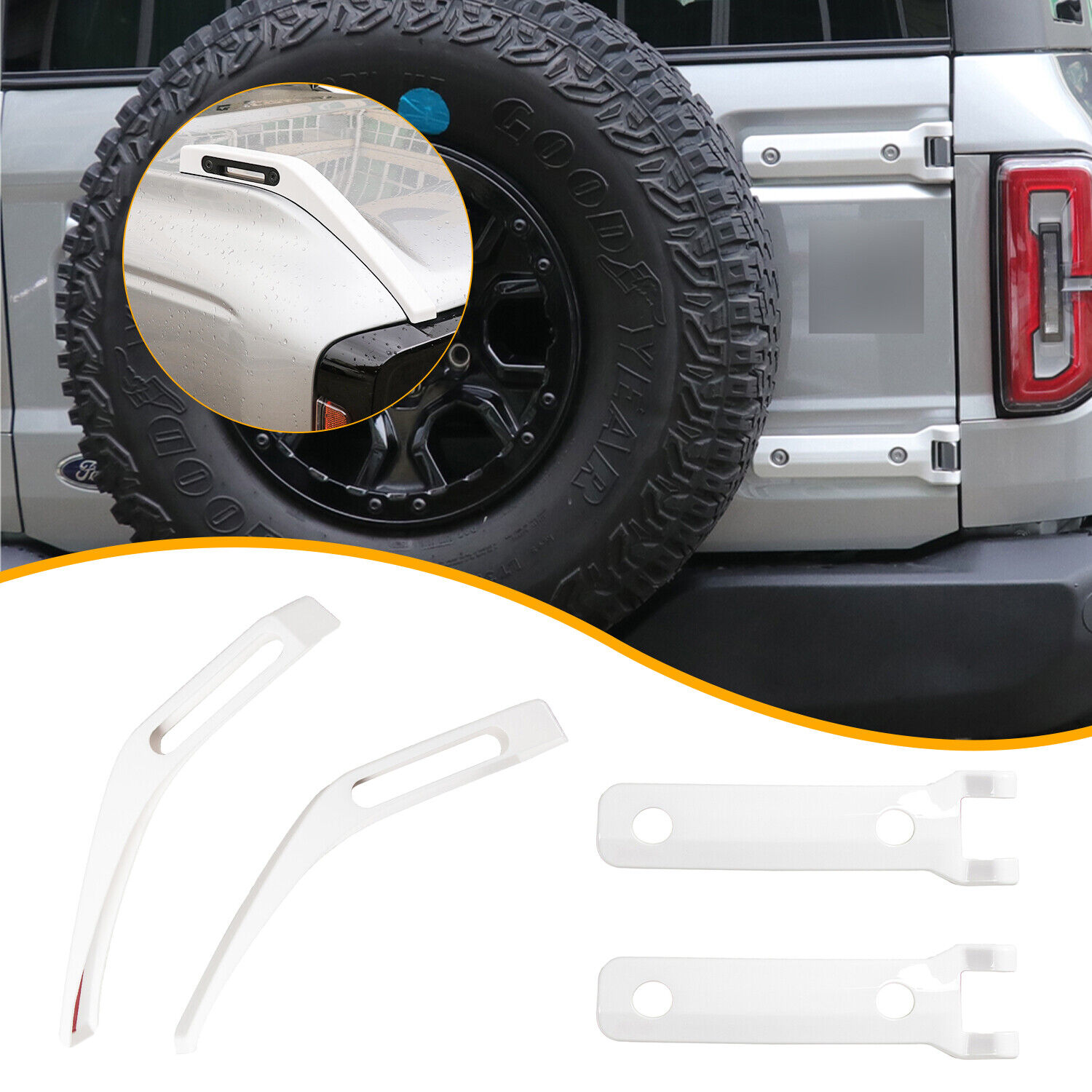 For Ford Bronco 21+ 4PCS White Tailgate Spare Tire&Front Engine Hood Hinge Cover