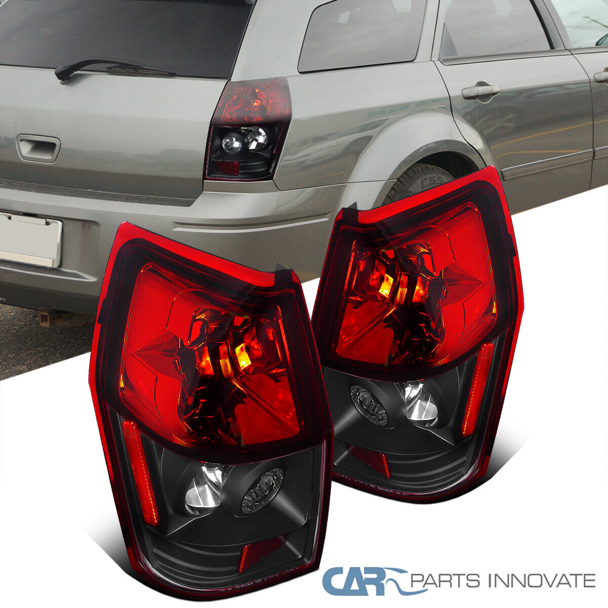 Fits 05-08 Dodge Magnum Black Red Tail Lights Rear Brake Lamps Pair Left+Right