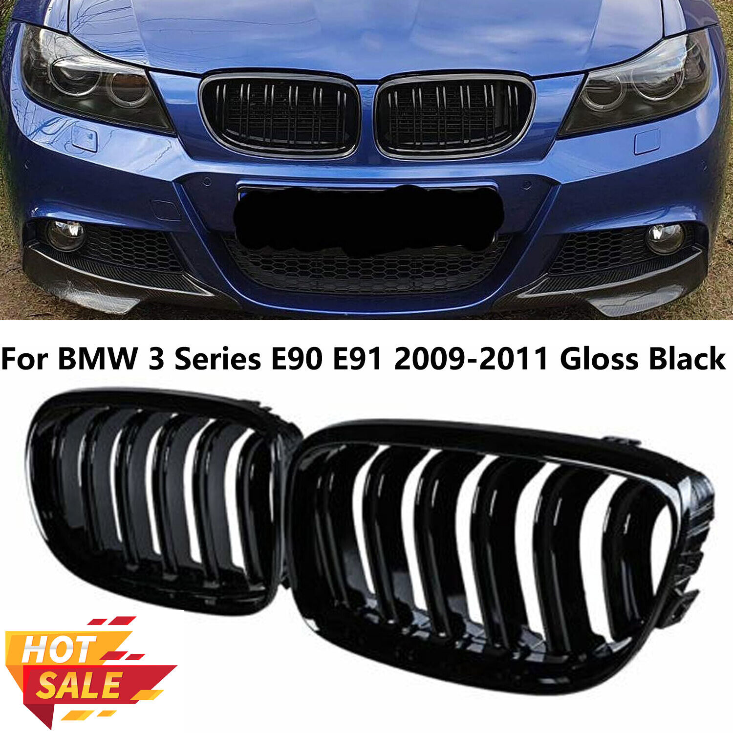 Gloss Black Front Kidney Grille For BMW 3 Series E90 E91 325i 328i LCI 2009-11