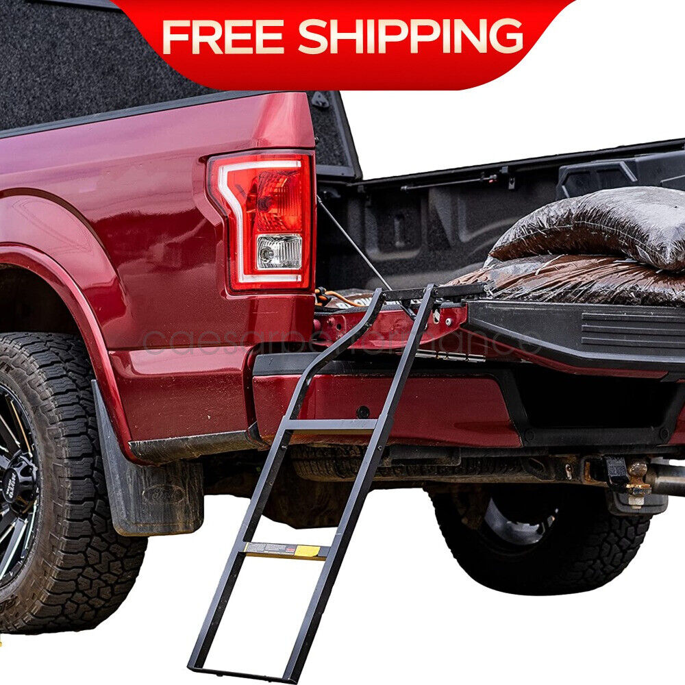 Universal Pickup Truck Tailgate Ladder, Steel Step Grip Plates 300LBS Capacity