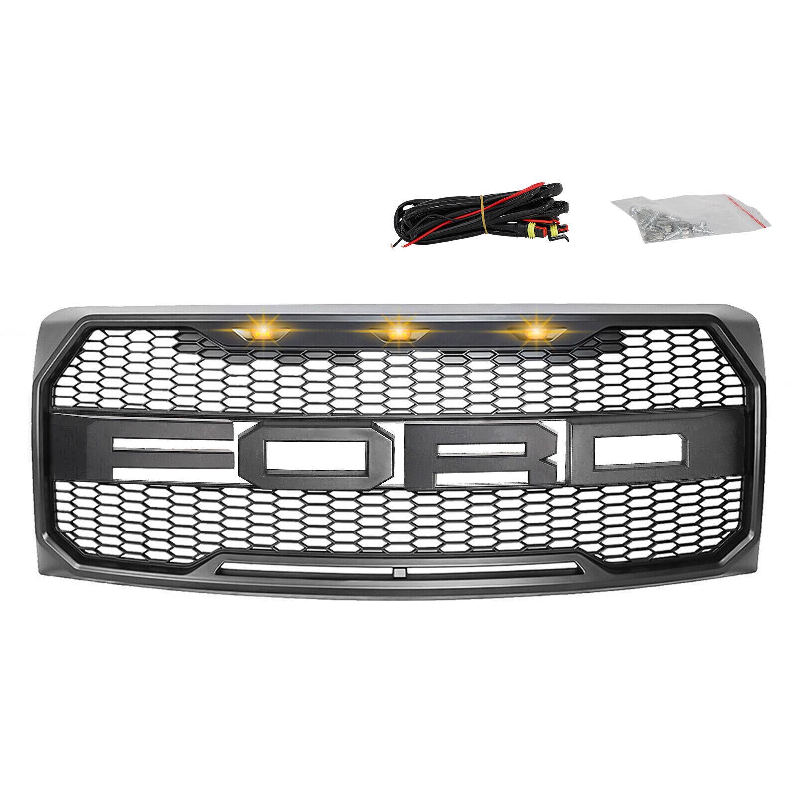 Grill For 2009-2014 Ford F-150 F150 Front Bumper Hood Factory Style Black Grille