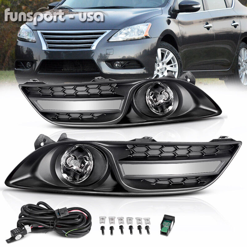 for 2013-2015 Nissan Sentra Clear Fog Light Front Bumper Lamp+Wiring+Switch PAIR