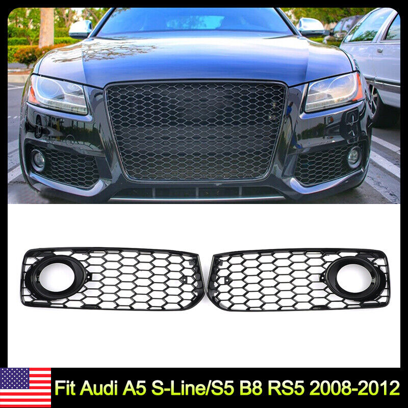 Black Honeycomb Mesh Fog Light Grille Cover For Audi A5 S-Line S5 B8 RS5 2008-12