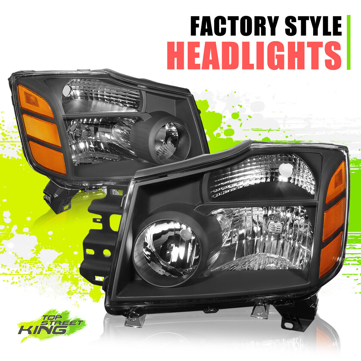 Factory Style Halogen Headlights for Nissan Titan Armada 04-15 Black Amber Pair