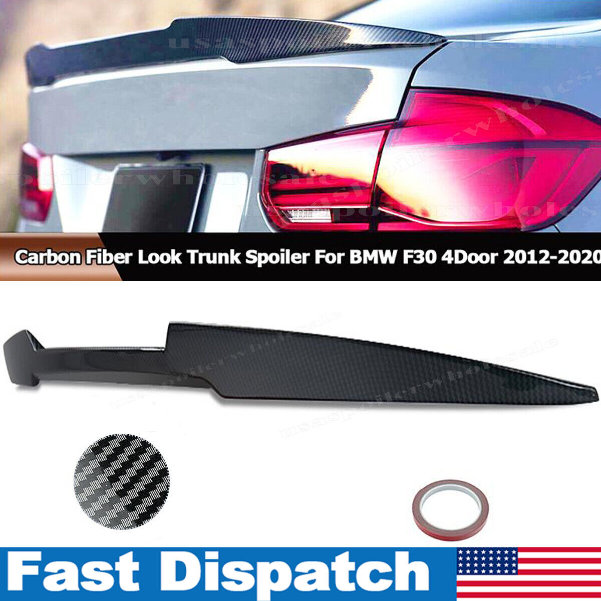 Rear Spoiler Wing Trunk Lid For BMW F30 328i 330i 335i M3 Carbon Fiber Style ABS