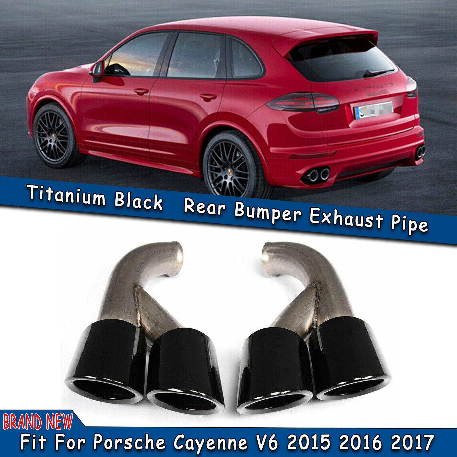 Titanium Black GTS Style Exhaust Tips Muffler Pipe For Porsche Cayenne V6 2015+