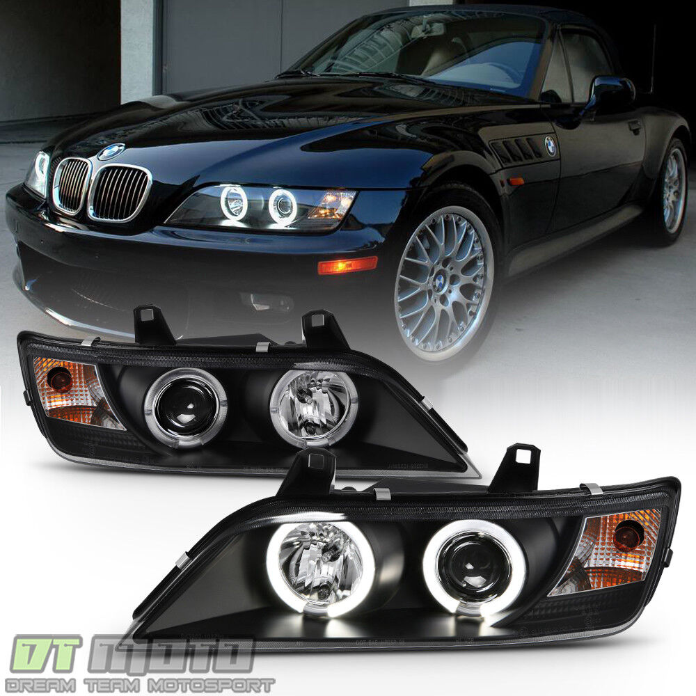 Black 1996-2002 BMW Z3 LED Halo Projector Headlights Head Lamps Pair Left+Right