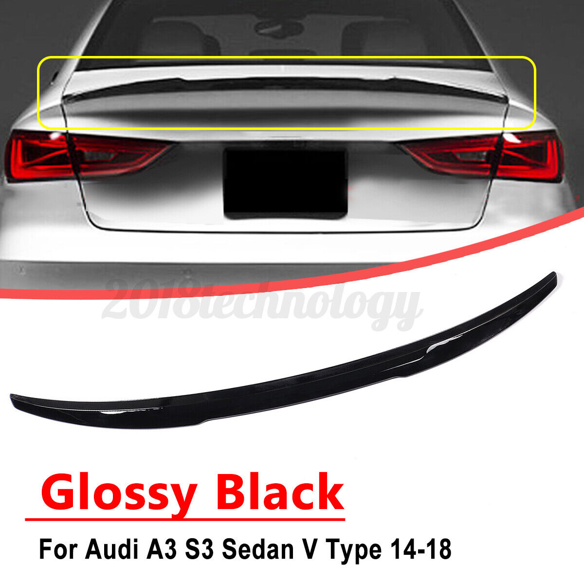 V Style Glossy Black Rear Spoiler Trunk Lip Wing For Audi A3 and S3 Seda