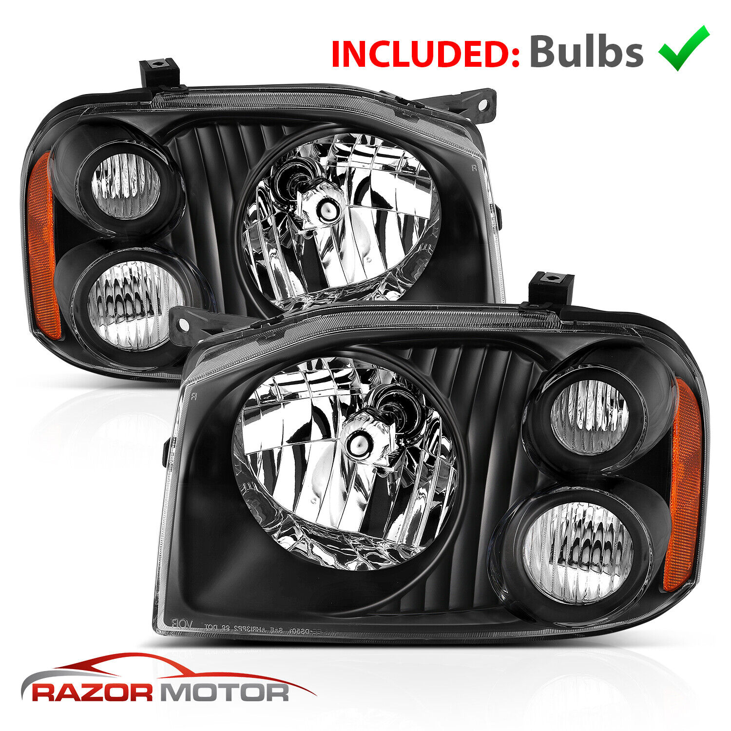 2001-2004 Replacement Black Headlight Pair for Frontier With Hi/Lo Bulb