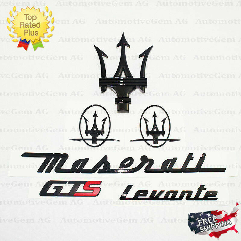 Maserati Emblem Levante GTS Grille Trident Side Logo Black Badge Set Sticker Kit